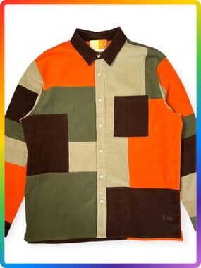 Kith Patchwork Cord Ludlow Shirt SIZE M Pimento Orange Button Down Relaxed Fit